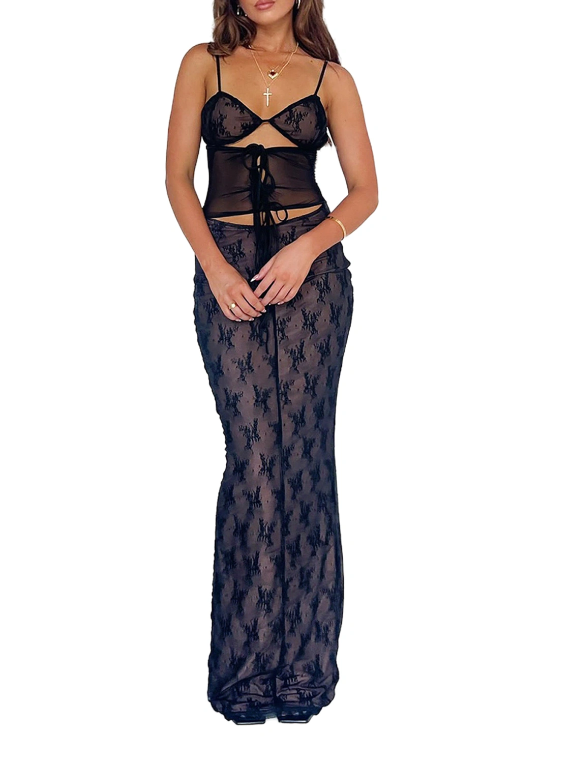 Women Spaghetti Straps Dress Bandage Cutout Slit Bodycon Party Dress