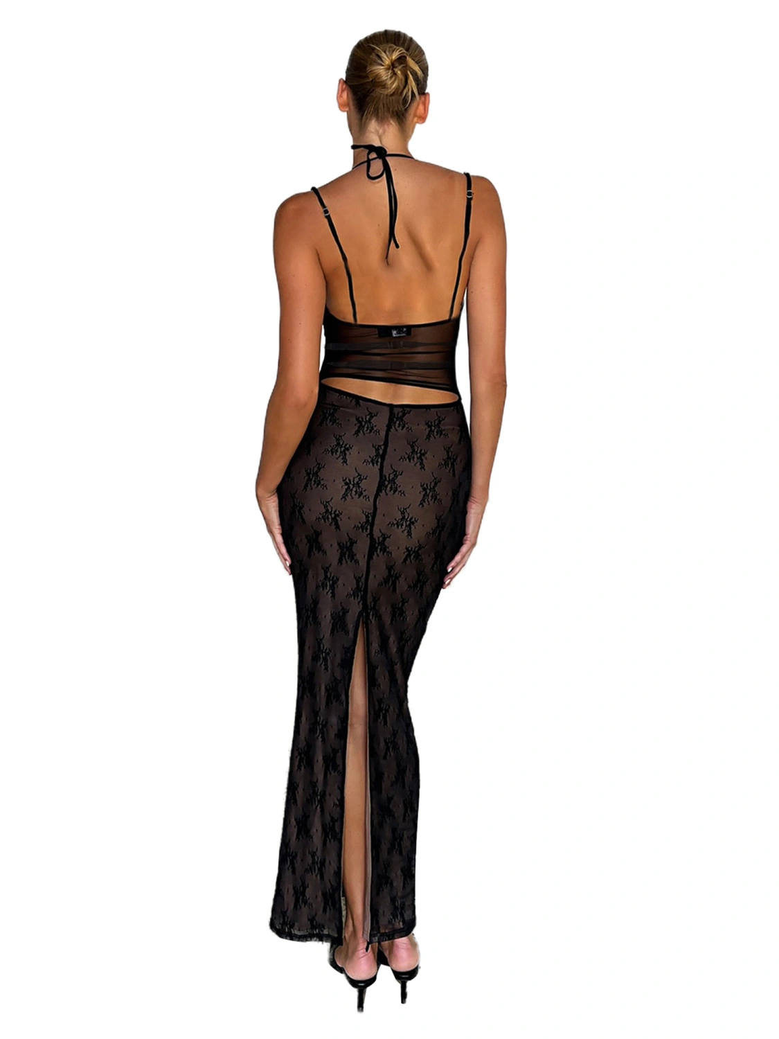 Women Spaghetti Straps Dress Bandage Cutout Slit Bodycon Party Dress