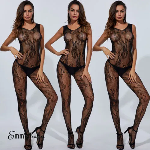 Open Crotch Body Stocking Women Fishnet Black Sexy Lingerie Lace Mesh Erotic Bodysuit Underwear