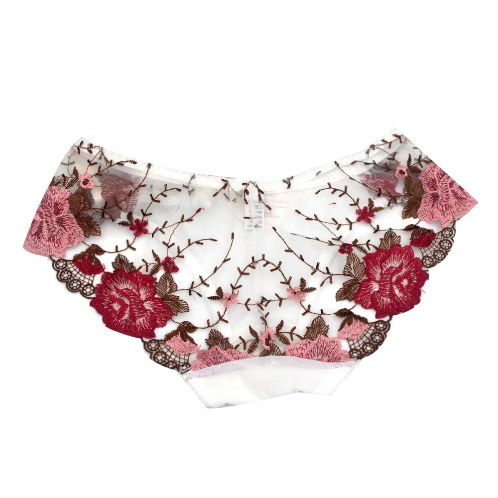 Woman Casual Sexy Underwear, Embroidered Flower See Through Patchwork Panties with Lace