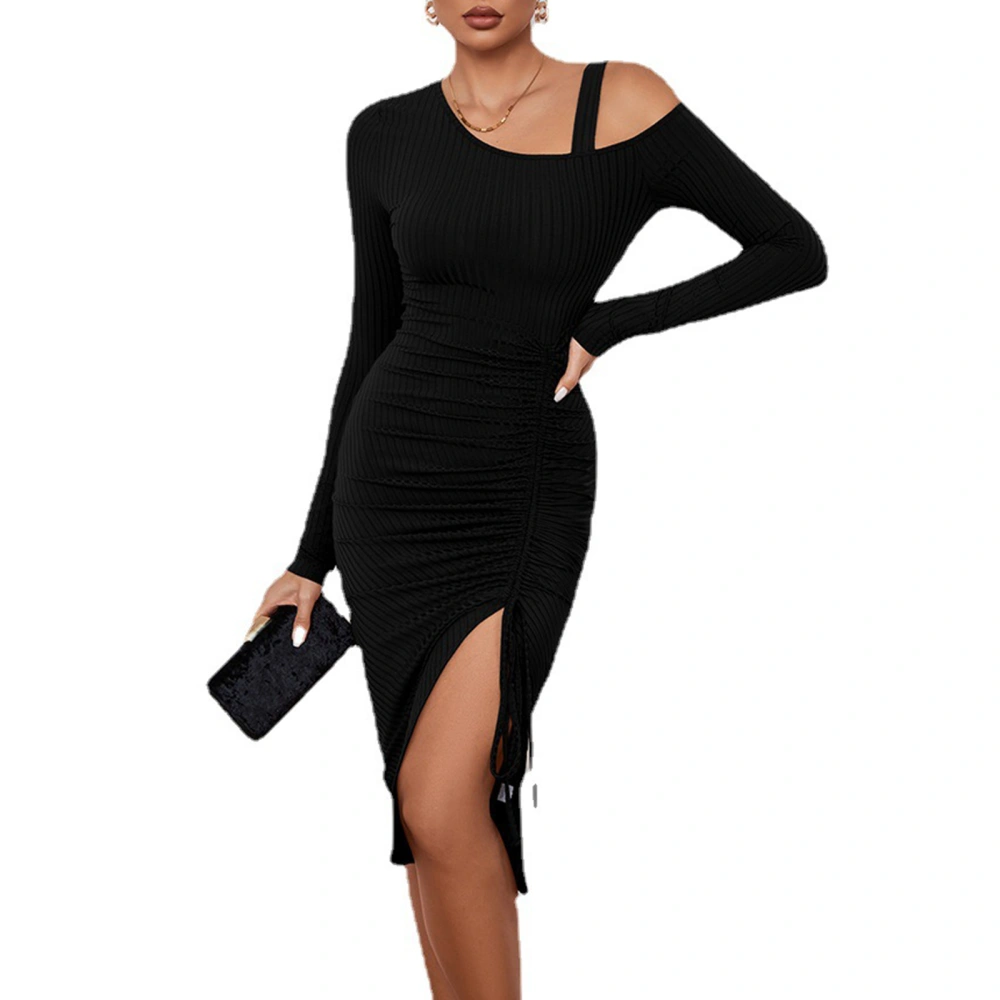 Women’s Bodycon Midi Dress, Cold Shoulder Long Sleeve Side Split Dress