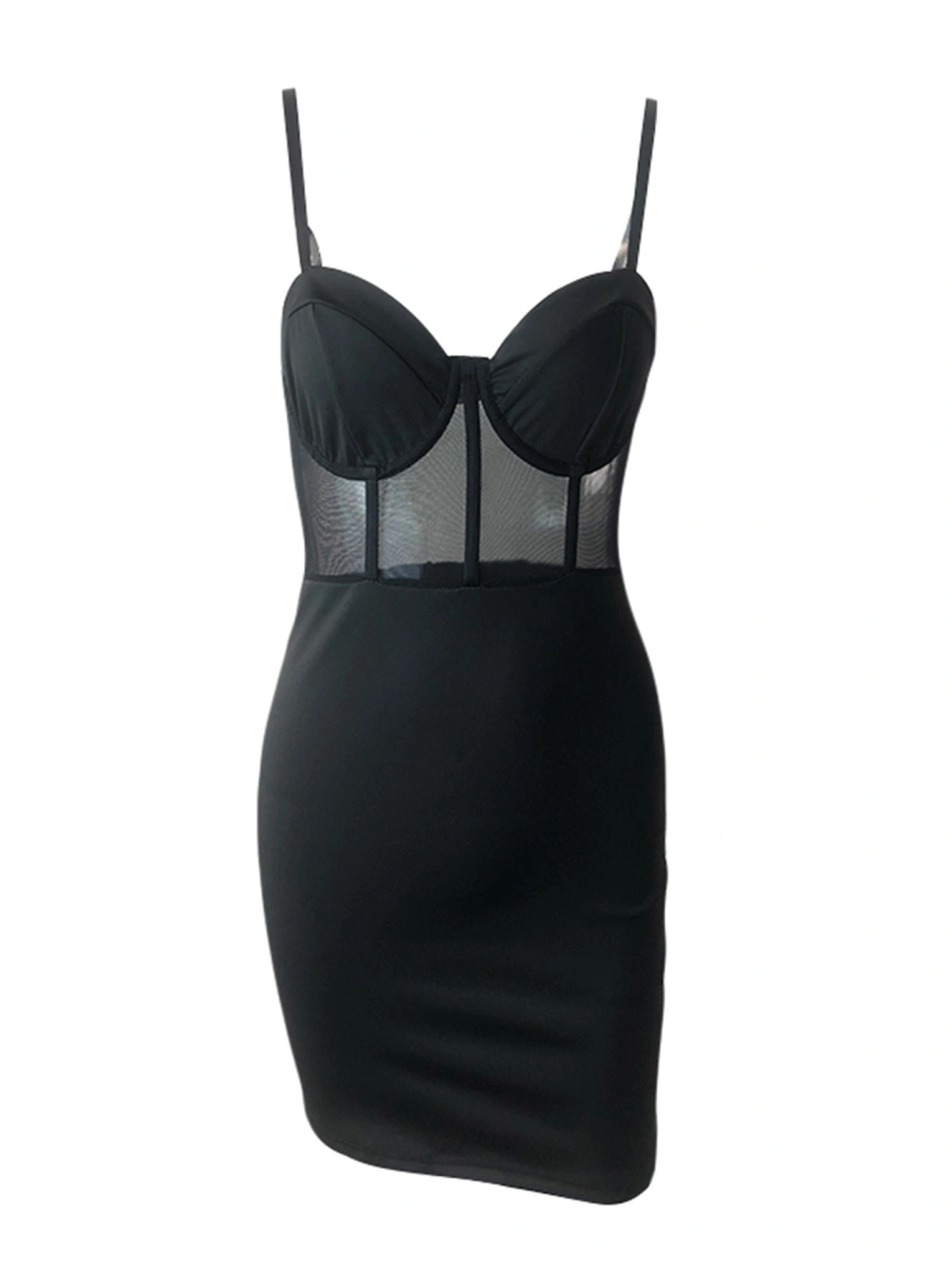 Women Push Up Dress, Black Sweetheart Neck See-through Wrap Skirt