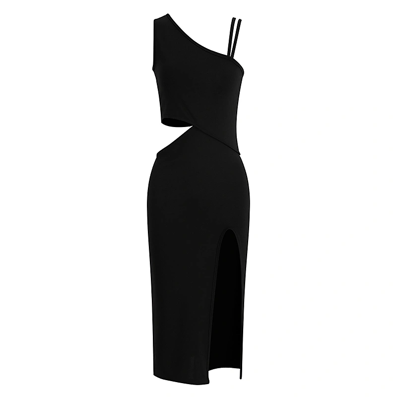 Women’s Bodycon Midi Dress, Sleeveless Spaghetti Strap Cutout Solid Color Party Dress