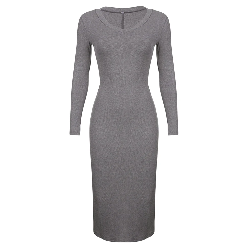 Women Wrapped Dress Long Sleeve V Neck Knitting Solid Color Club Casual Party Spring Long Dress