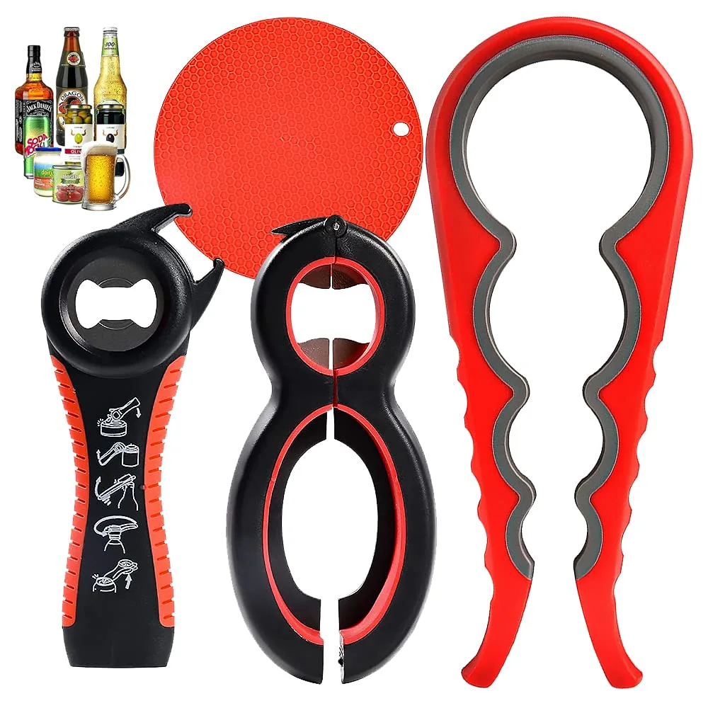 4Pcs Jar Bottle Opener With Jar Opener ,Non-Slip Lid Opener