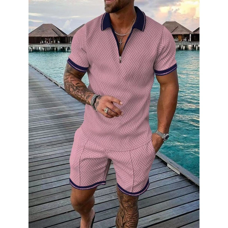 Men's Lapel Zipper Fashion Casual Two-piece Suit
