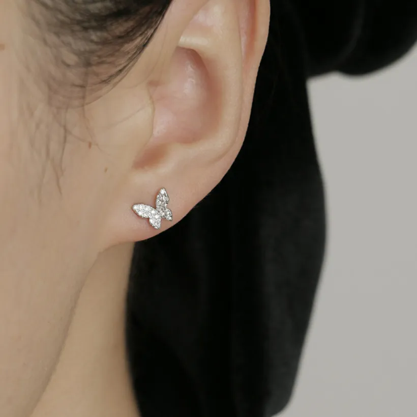 Butterfly Studs 925 Sterling Silver Small Commuter Zircon