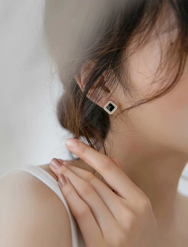 Small Square Black Retro Ear Studs