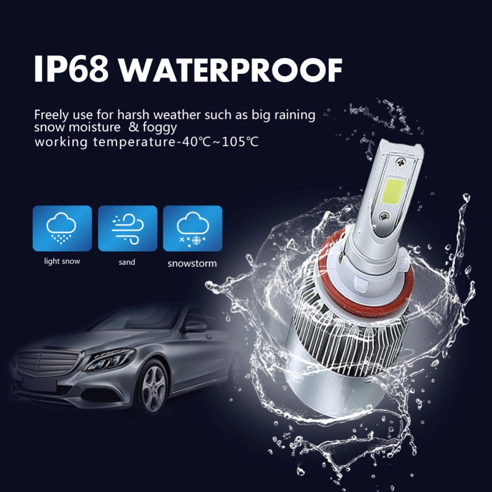 2Pcs H8 H9 H11 1200W 6000K Super Bright LED Light Car Vehicle Headlight Bulb