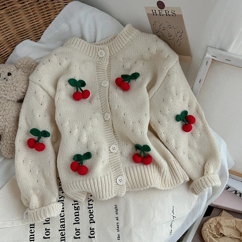 Korean Style Casual Small Flower Sweater Baby Girl Fashionable Knitted Cardigan