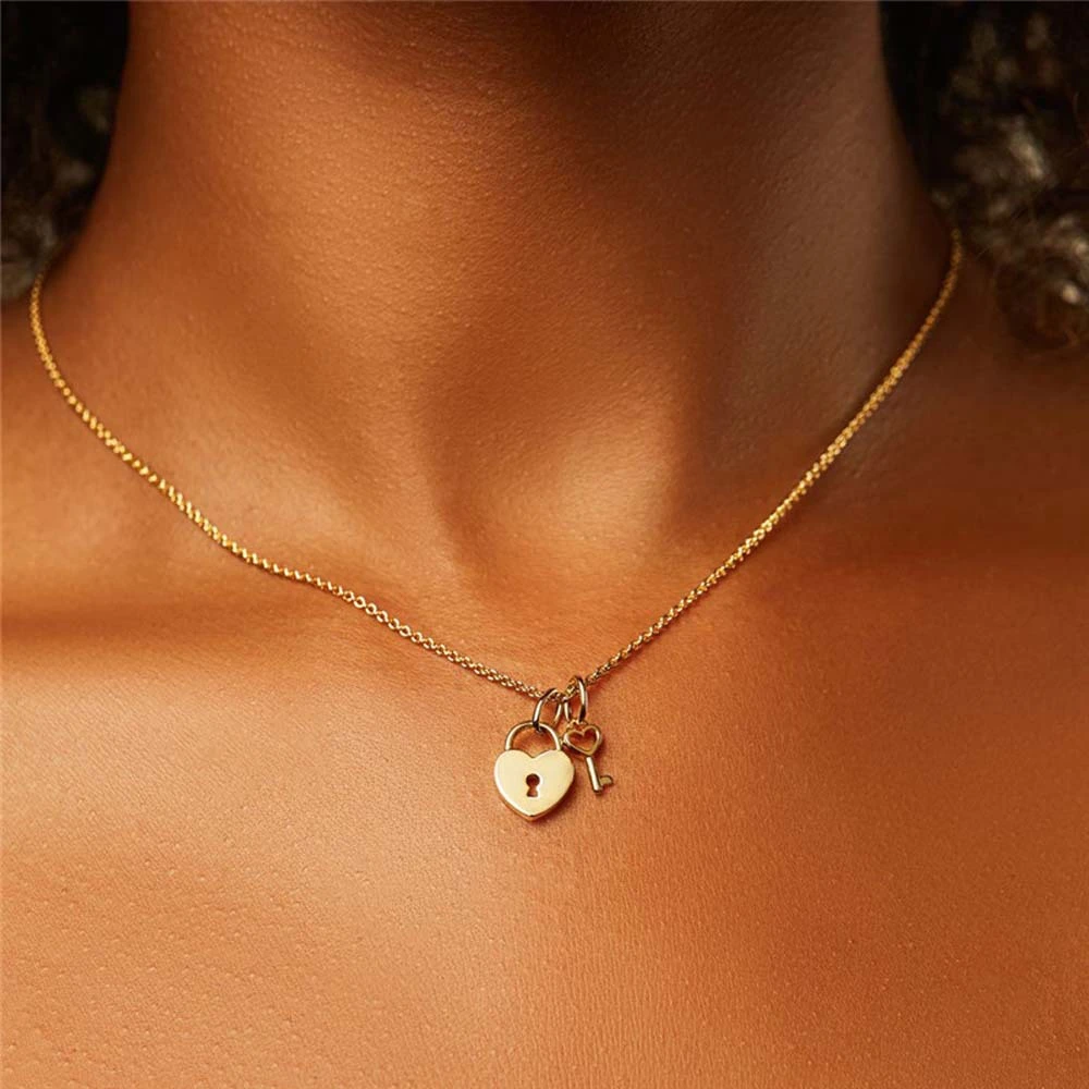 New Lock Key Alloy Pendant Necklace