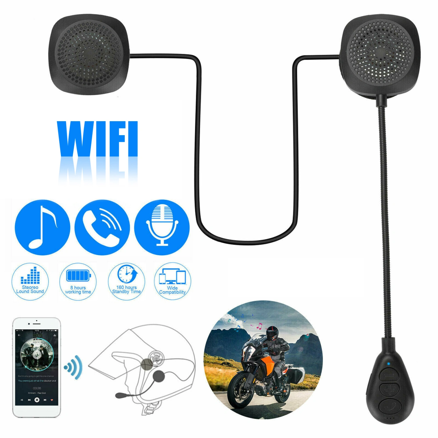 Helmet Headset Universal Handsfree Call Bluetooth-compatible 5.0 Motorcycle Wireless Helmet Headphone Speaker for Scooter