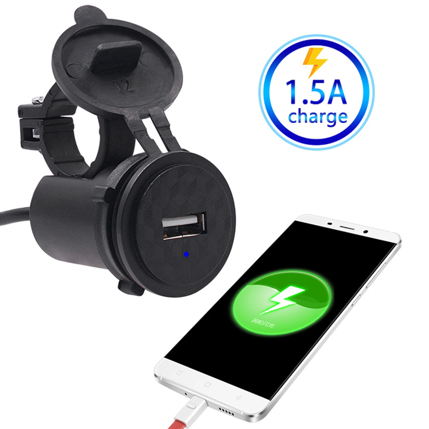 12V Motorcycle Phone Charger Single Port Waterproof USB Socket Handlebar Phone Charger for Tablets