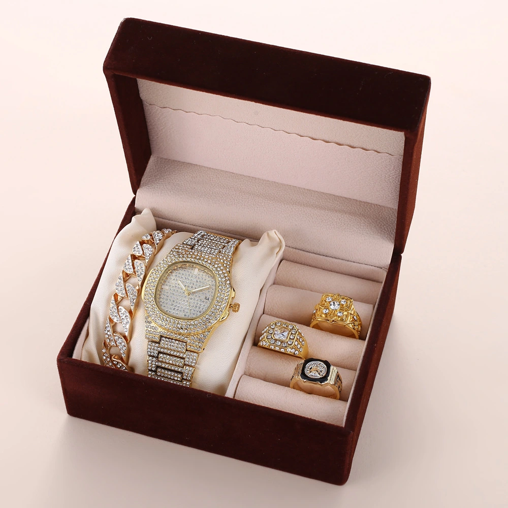 Send Father Diamond-set Calendar Disc Watch Bracelet Ring Fashion Temperament Set Gift Box