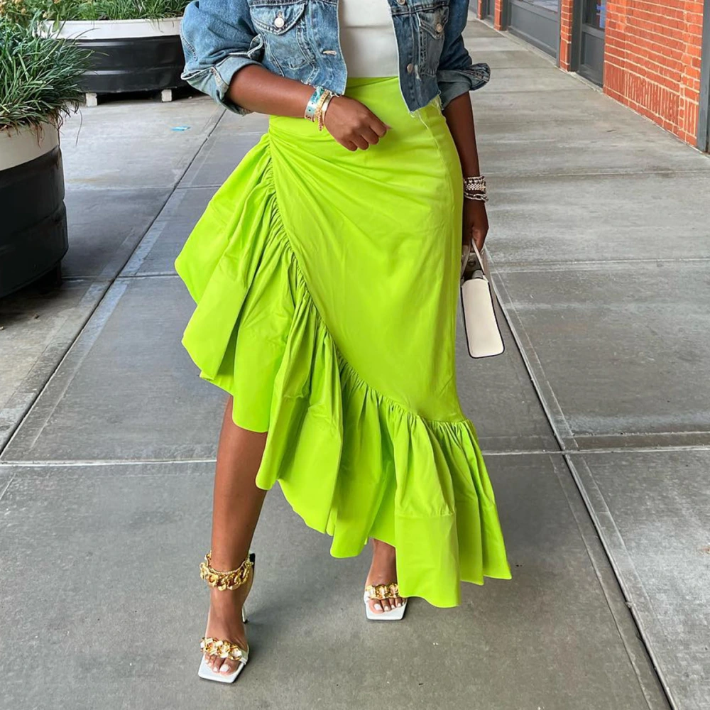 Solid Color Irregular Ruffled Skirt