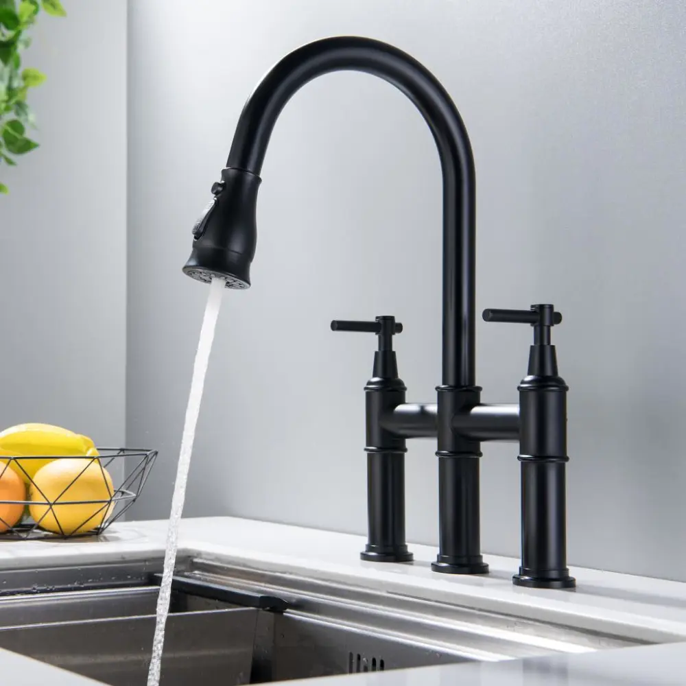 New Household Double Handle Kitchen Faucet 304 Stainless Steel