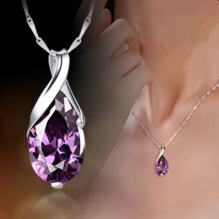 Sweet Purple Crystal Women's Necklace Angel Tears