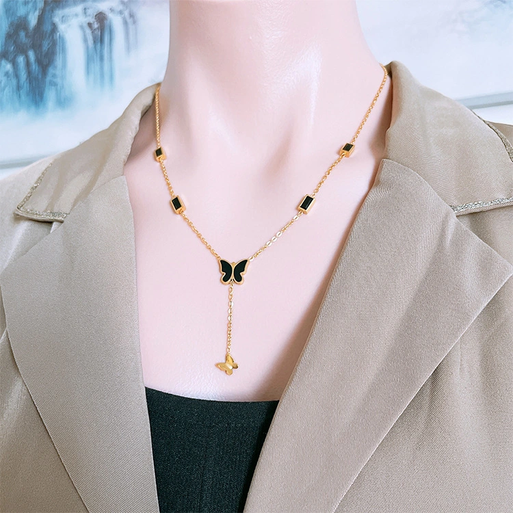 Trendy New Black Butterfly Tassel Necklace