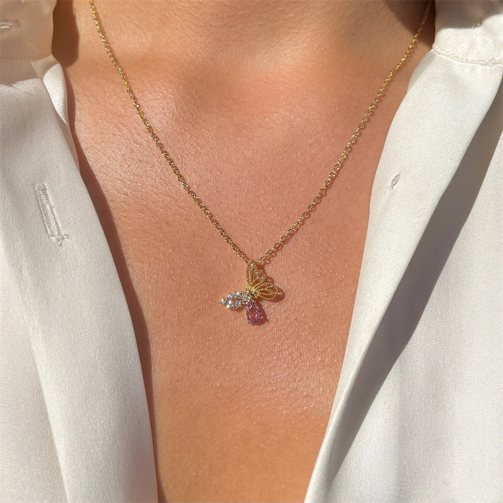 Women's Hollow Zircon Butterfly Necklace