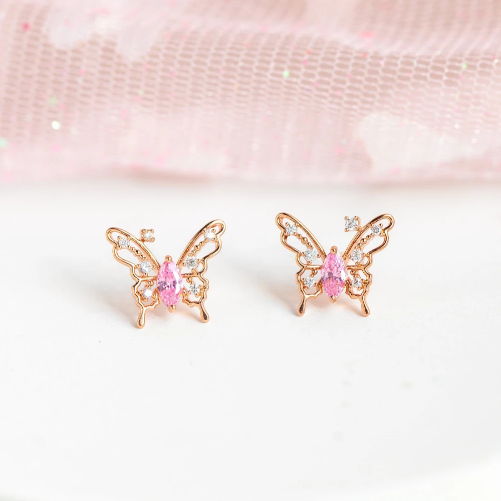 Hollow Out Butterfly Studs Micro Inlaid Zircon Sterling Silver