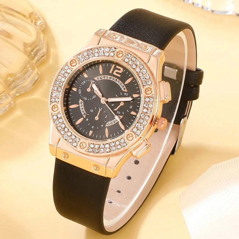 Ins Korean Style Diamond-embedded Fashion Pu Strap Watch