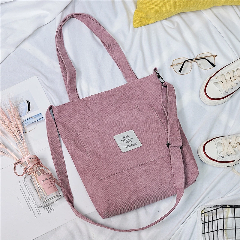 Women Warm Corduroy Tote Ladies Casual Women Corduroy Zipper Shoulder Bag Cotton Canvas Handbag Casual Tote Female Eco Crossbody Bag Ladies Vintage Messenger Bag