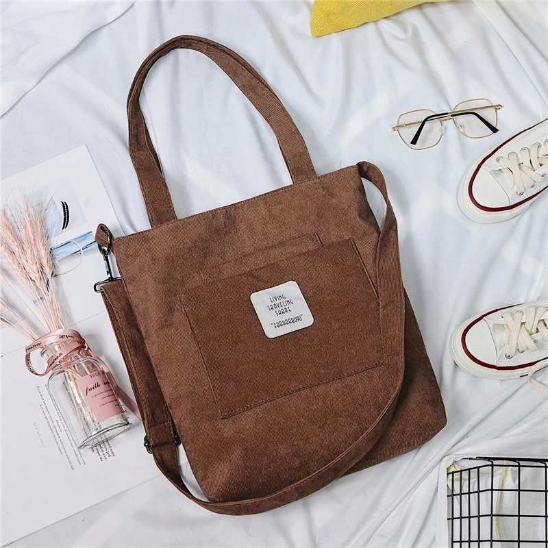 Women Canvas Shoulder Bag - cord shoulder bag women handbag, shopper women handle bag for office school shopping trip