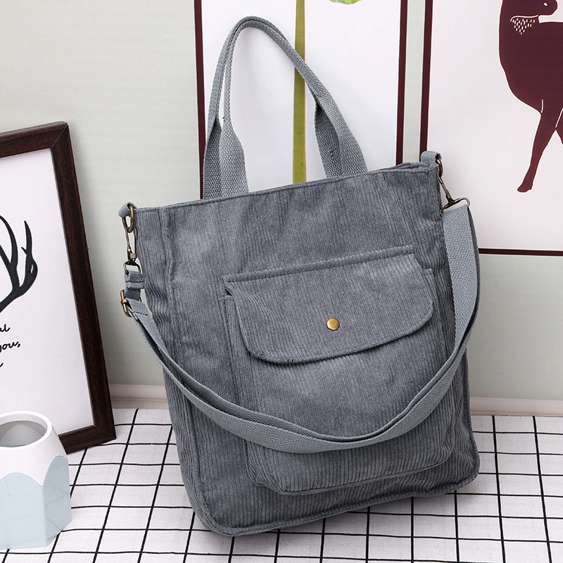 Retro Corduroy Women Handbags Large Capacity Messenger Totes Ladies Fashion Simple Designer Zipper Shoulder Wild Cloth Bag