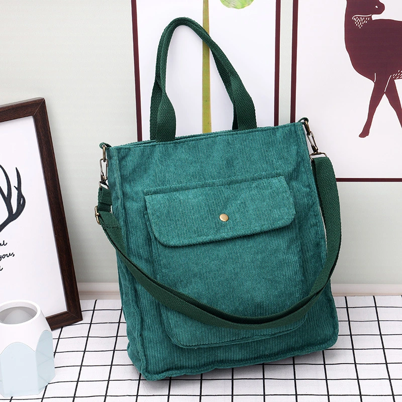 Cord bag women, Shoulder Bag Women Vintage Shopping Bags Zipper Girls Student Bookbag Handbags Casual Tote With Outside Pocket