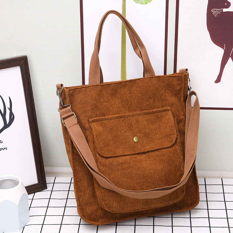 Corduroy Bag for Women Shopper Bag Designer Handbag Autumn and Winter Girls Student Bookbag Female Canvas Shoulder Tote Bag