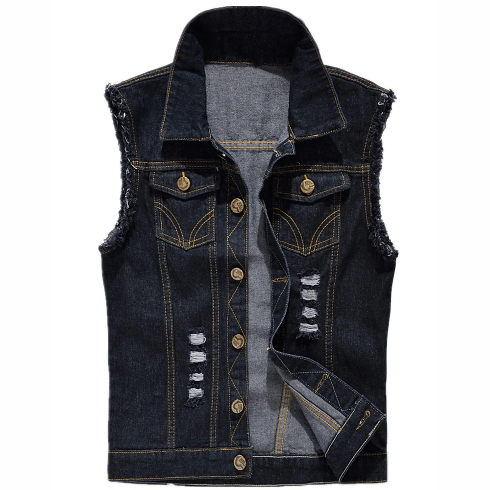 Men Casual Denim Vest Jacket Classic Sleeves Thin Jackets