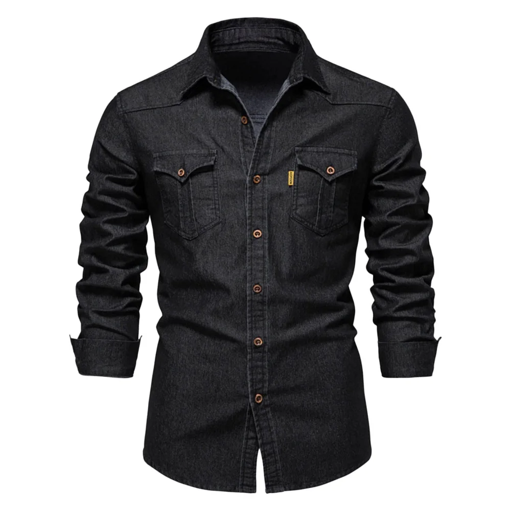 Casual Shirt Long Sleeve Jeans Shirt Men's Shirt Regular Fit Long Sleeve Shirt Button Down Casual Shirts Autumn and Winter Men Fashion Coat