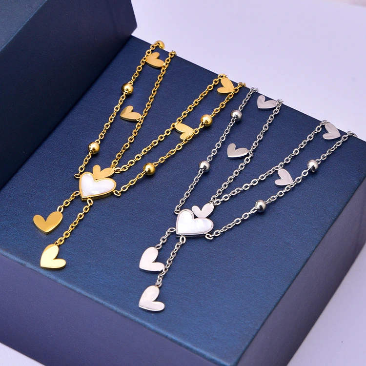 White Shell Love Tassel Anklet Titanium Steel Ankle Ring Gold