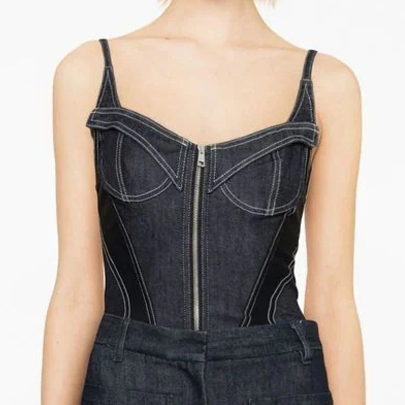 Women's Tight Sleeveless Top Denim Jumpsuit