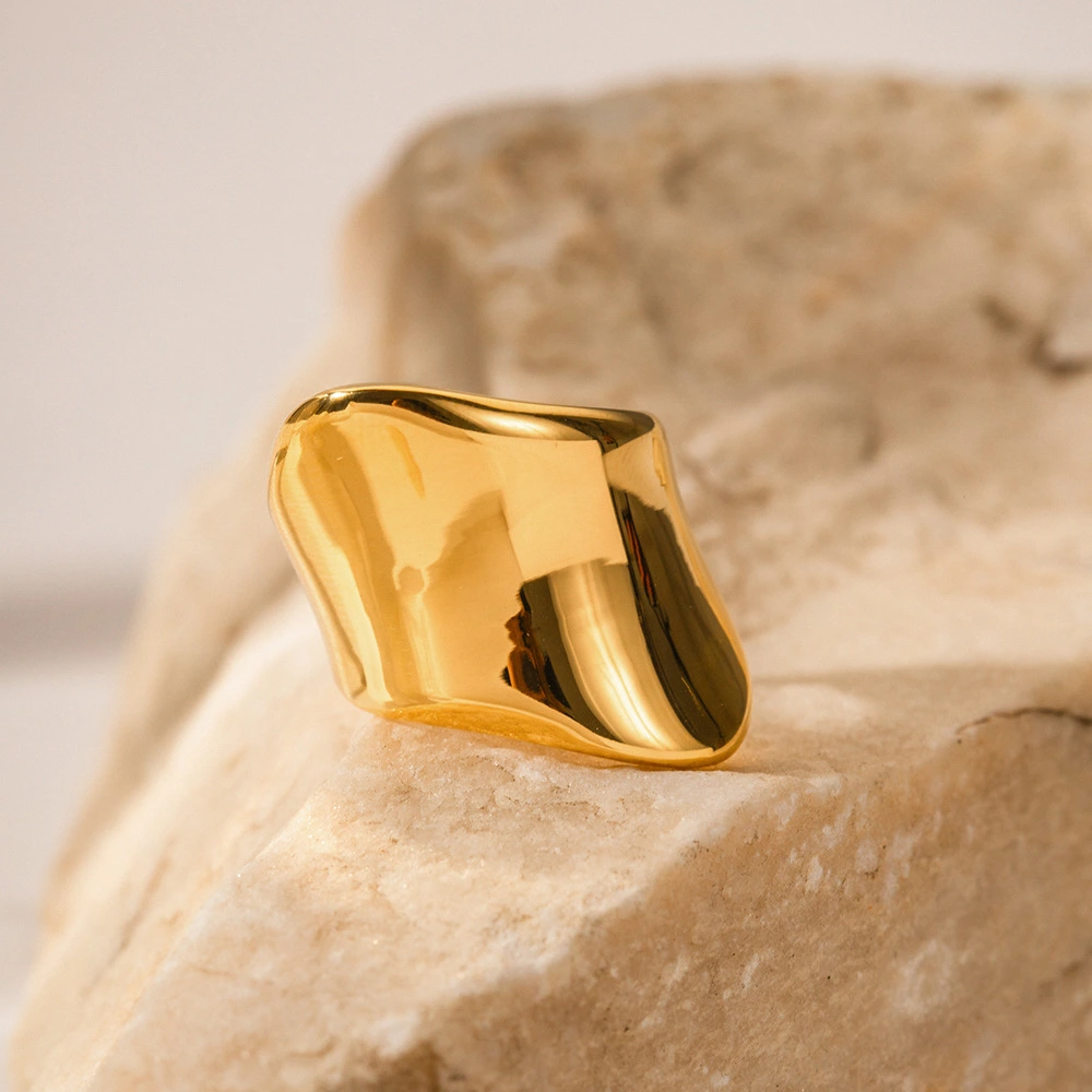 18K Gold Stainless Steel Minimalist Wide Face Ring