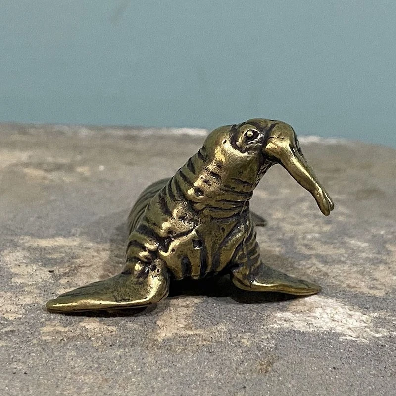 Old Solid Copper-plated Walrus Ornaments Crafts