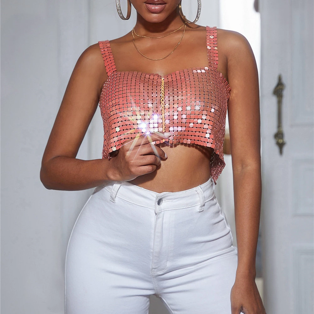 Women's Metal Sequins Chain Strap Tube Top