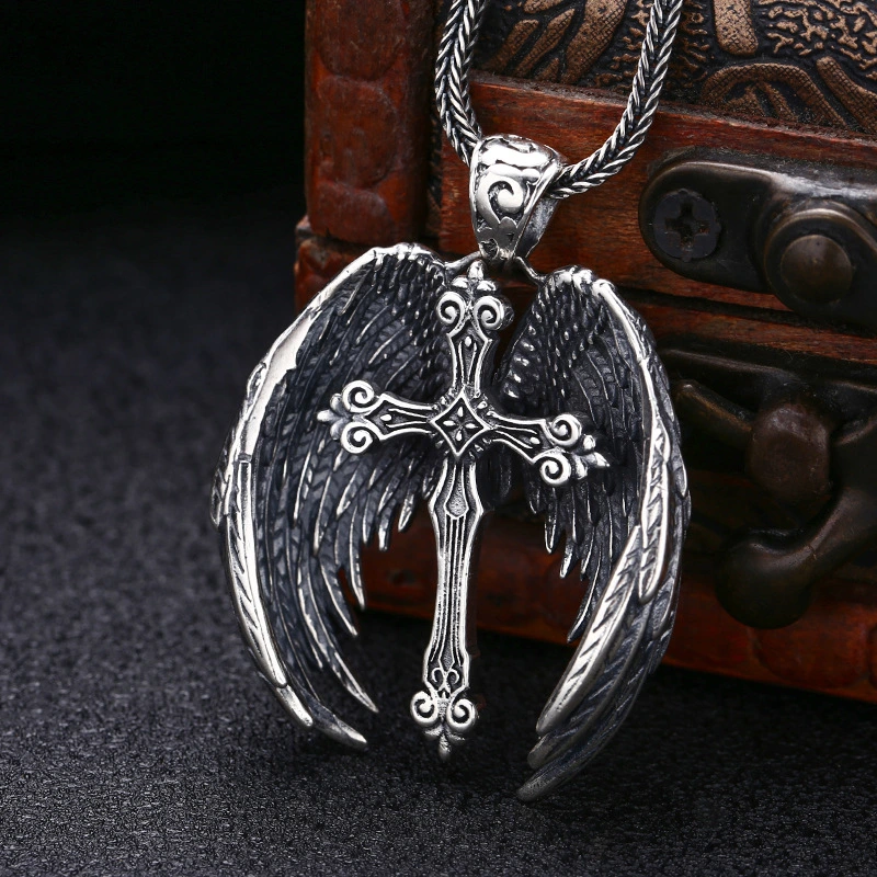 925 Sterling Silver Wings Cross Pendant