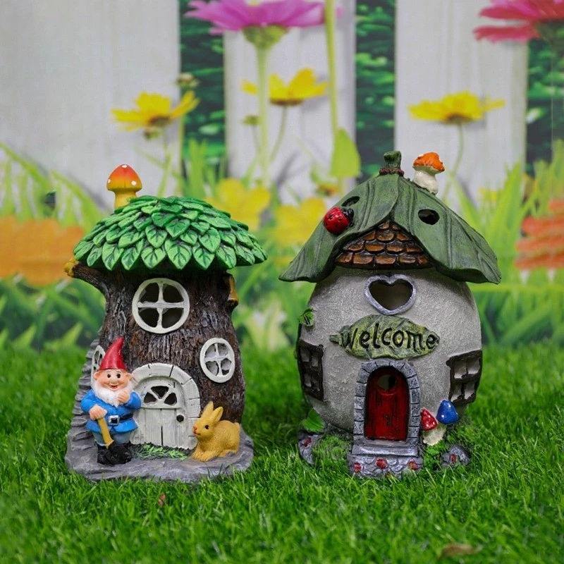 Outdoor Solar Waterproof Mushroom House Garden Shape Resin Decorations