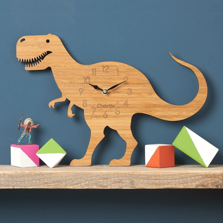 Bamboo Cartoon Dinosaur Wall Clock Children's Room