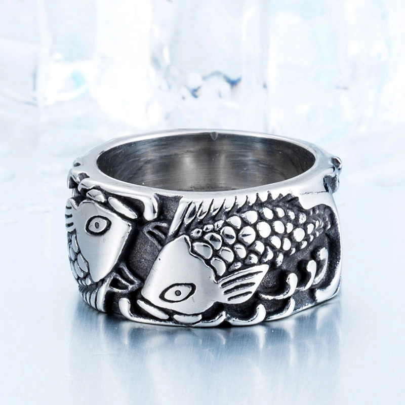 Ring Embossed Exquisite Pisces Stainless Steel