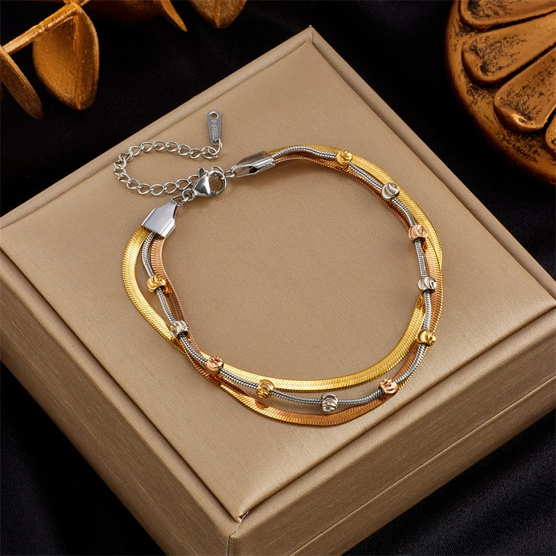 Retro Multi-layer Twin Titanium Steel Contrast Color Chain Bracelet