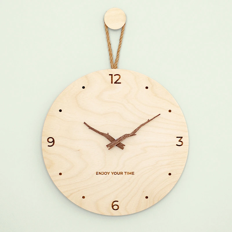 Simple Wooden Hemp Rope Living Room Home Decorate Clock