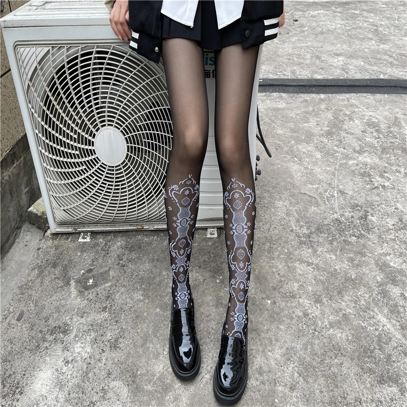 Elegant Retro Hollow Flower Jacquard Thin Pantyhose