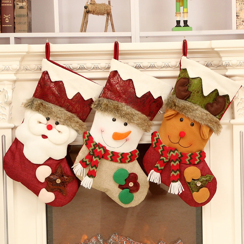 Santa Snowman Deer Imitation Leather Socks Decoration