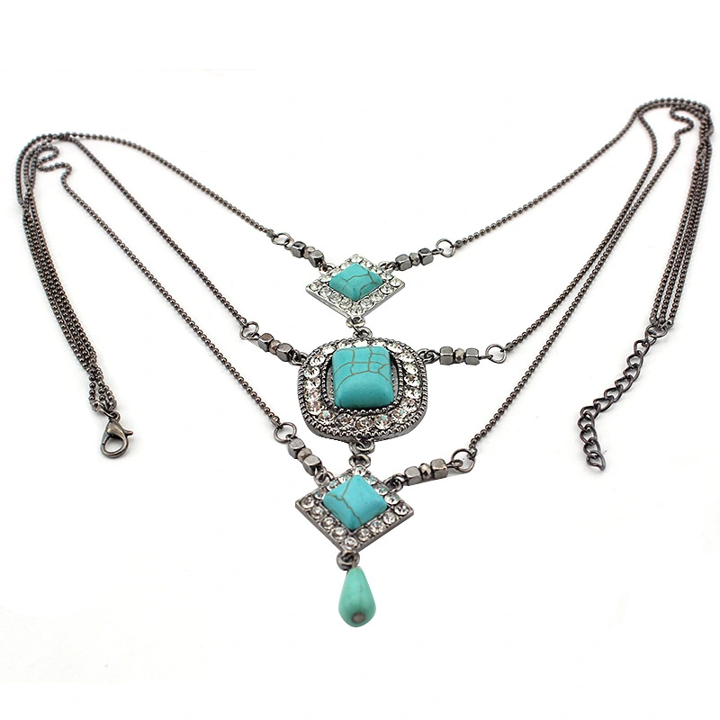 European And American New Ethnic Style Retro Multi-layer Exaggerated Turquoise Necklace