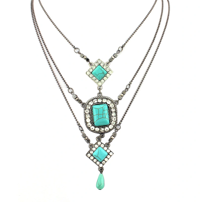 European And American New Ethnic Style Retro Multi-layer Exaggerated Turquoise Necklace