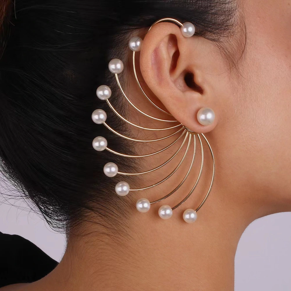 Women's Exaggerated Fan-shaped Artificial Pearl Earrings