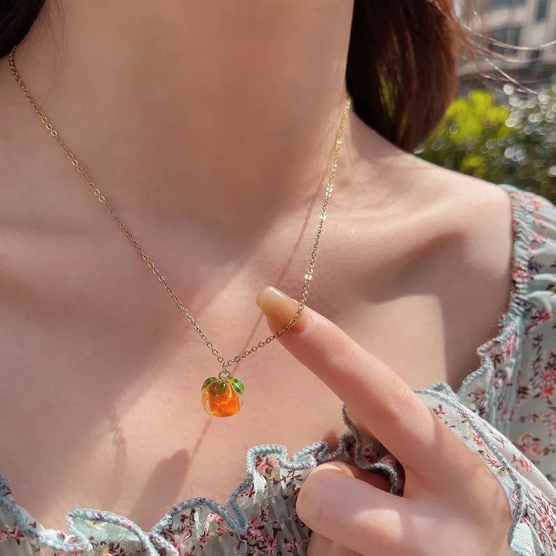 Cute Orange Small Cachi Clavicle Chain Lucky Persimmon Necklace