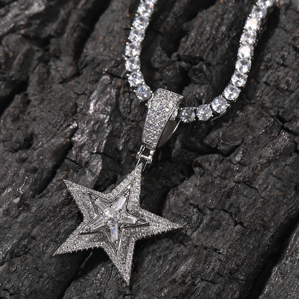 Diamond Rotating Five-pointed Star Pendant Necklace
